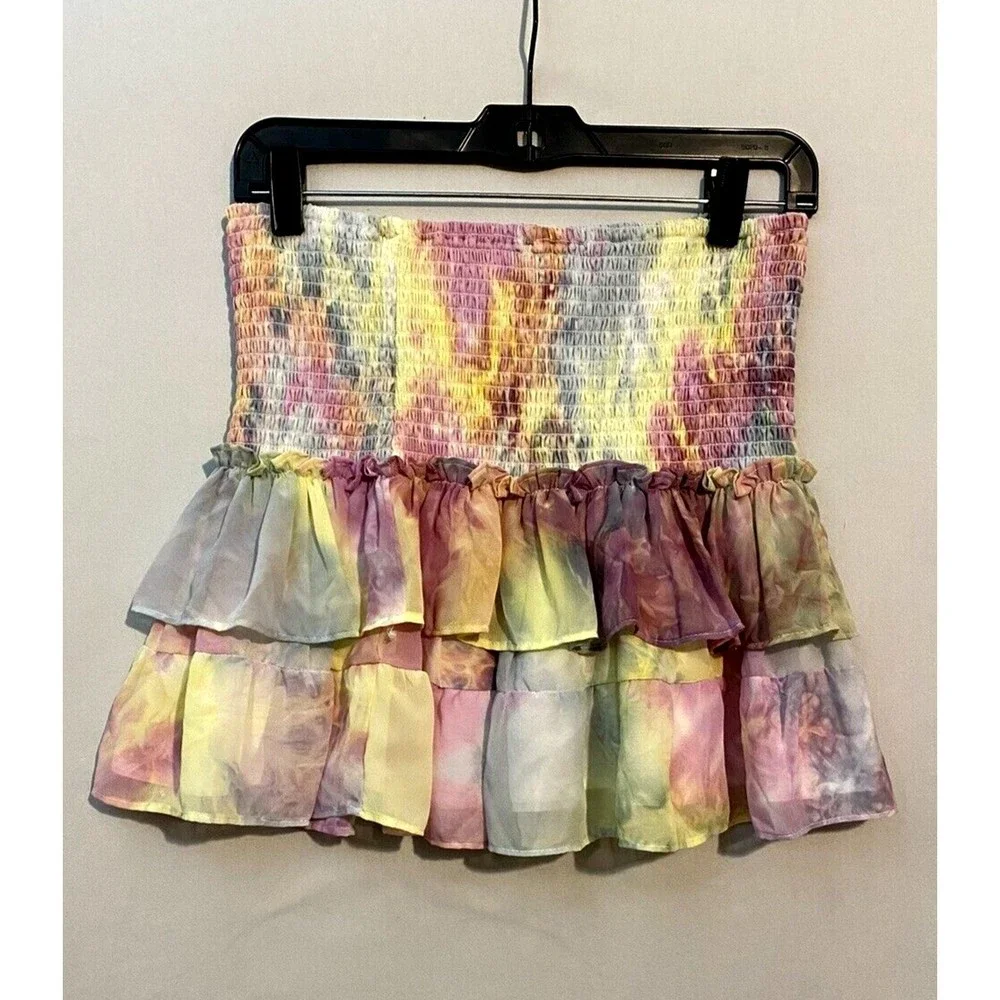 Skylar Madison Smocked Ruffled Tiered Mini Skirt Sz L Large Rainbow Colored NWT - Picture 2 of 11